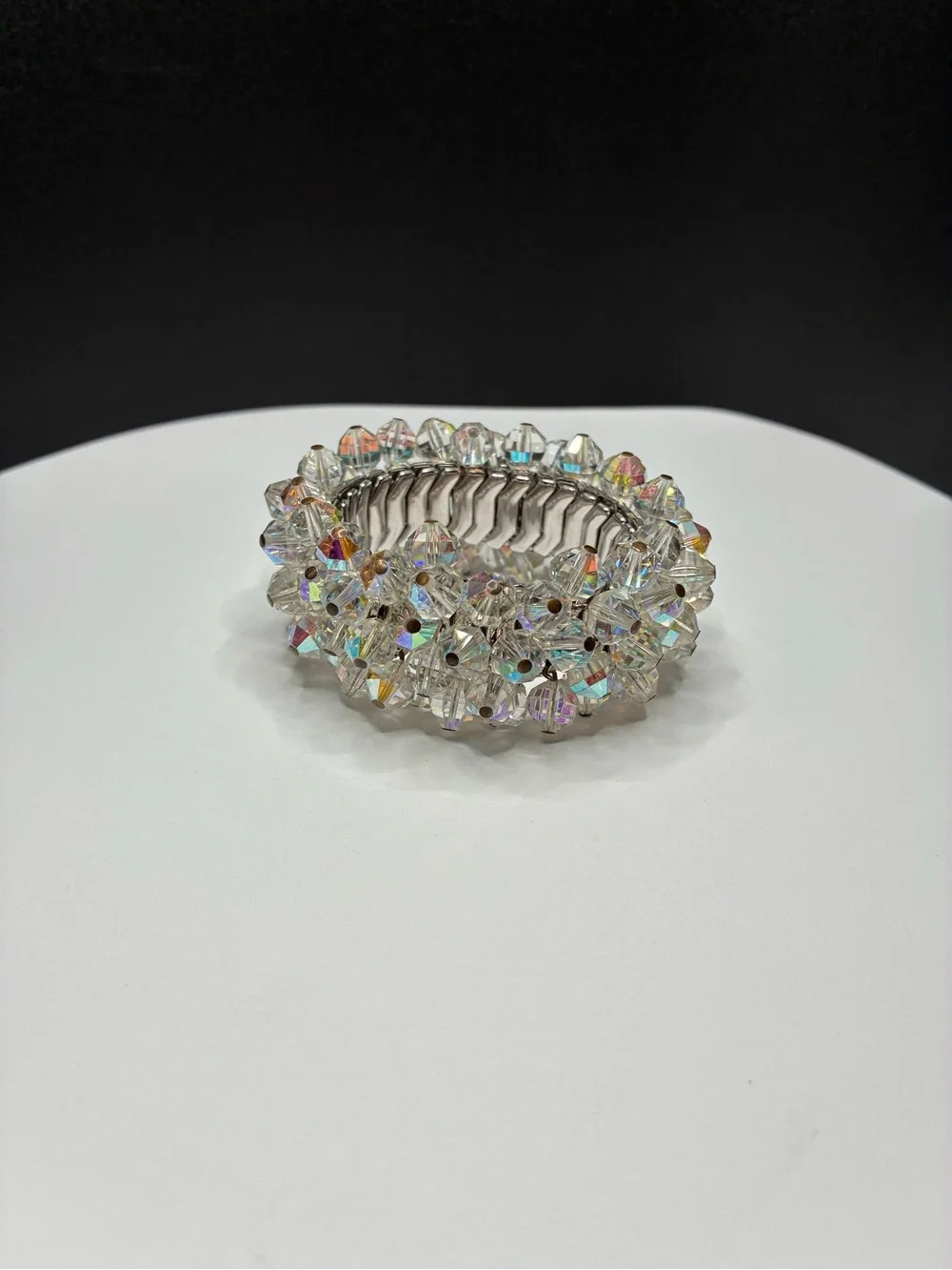 Vintage Chunky Crystal Aurora Bead Stretch Bracelet - Clear Iridescent
